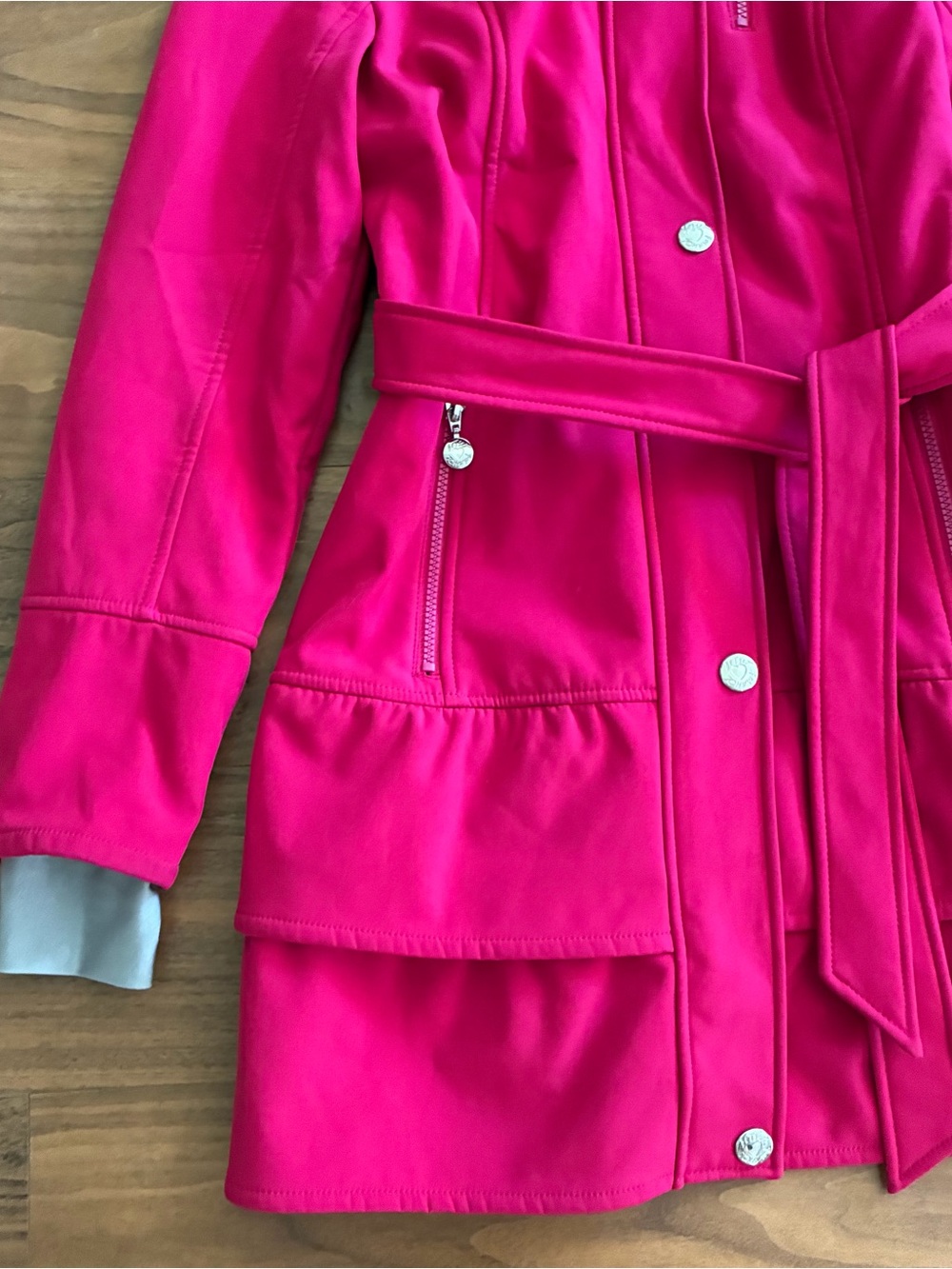 Betsey Johnson Belted Hooded Soft Shell Coat Pink Medium - Picture 5 of 10